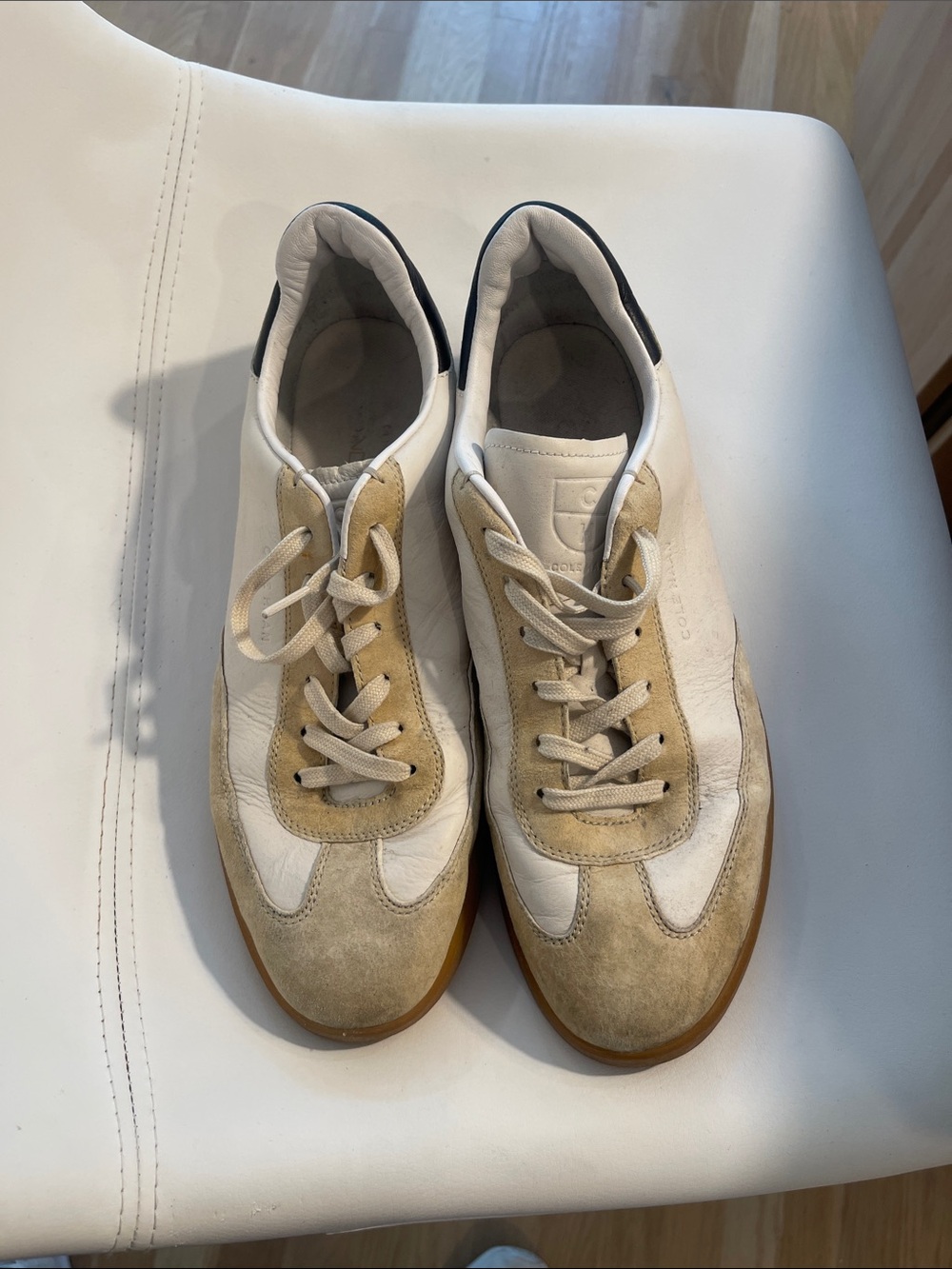Cole Haan White and Tan Suede-Accent Athletic Sneakers